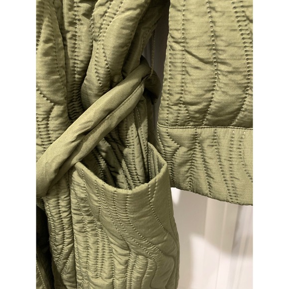Calme Johnny Was Ava XXL Olive Green Quilted Robe Coat Lining Tie Waist Pockets - Picture 4 of 8